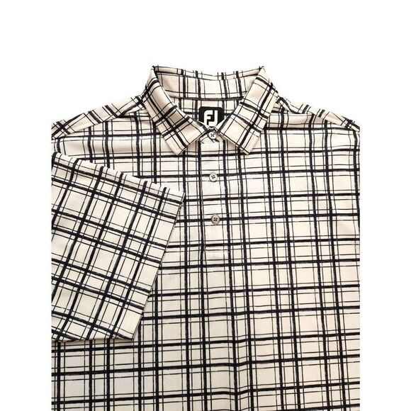 FootJoy FJ men's Large Polo plaid black white performance 3 button poly stretch - Picture 1 of 7